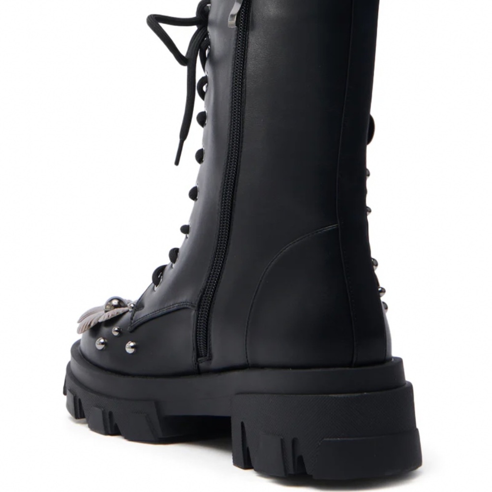AZALEA WANG ORQUIDEA BLACK FLORAL EMBELLISHED COMBAT BOOTIE - 10 - Picture 7 of 7